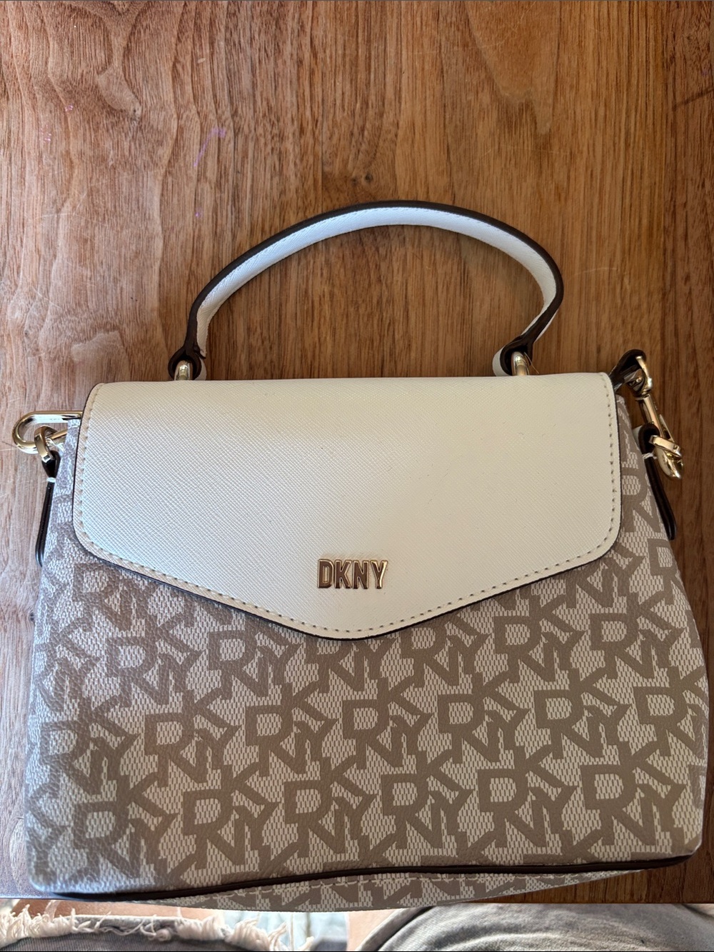 DKNY Cream and Beige Monogram Satchel